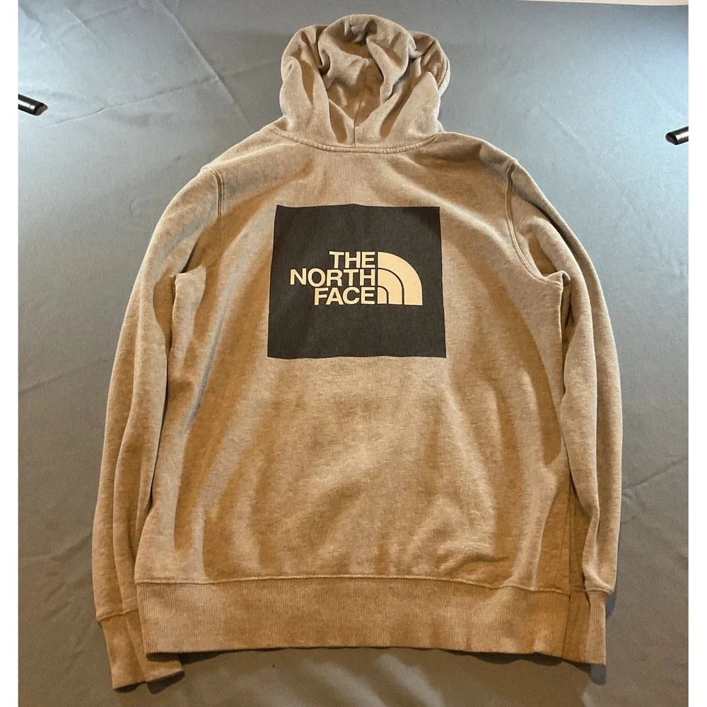 The North Face Pullover Hoodie Mens Large L Gray Box Logo Kangaroo Pocket Casual
